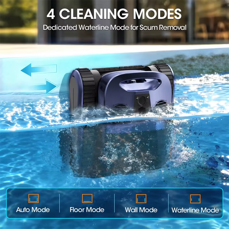SweepPilot S40 climbing the pool wall at the waterline